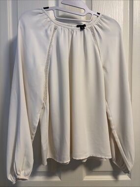 Ann Taylor Ivory Long-Sleeve Pleated Blouse